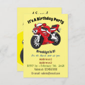 かわいい赤スポーツバイクの漫画 招待状 (正面/裏面)