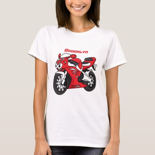 かわいい赤スポーツバイクの漫画 Tシャツ (正面)