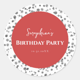 かわいい赤ダルマチア誕生日パーティー ラウンドシール