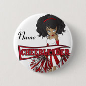 かわいい赤チアリーダーの女の子をパーソナライズ 缶バッジ (正面)
