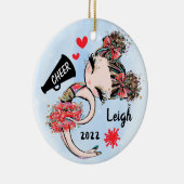 かわいい赤チアリーダー女の子オーナメント茶色の髪 セラミックオーナメント (右)