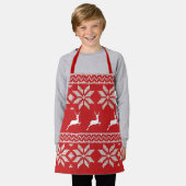 かわいい赤ニット白い鹿のパターン エプロン (着用した状態)
