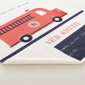 かわいい赤ネイビー火災トラックモノグラム誕生スタット シェルパブランケット (3/4)