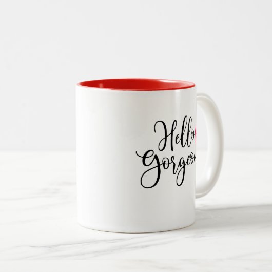 かわいい赤バレンタインデーこんにちはゴージャス ツートーンマグカップ (正面右)