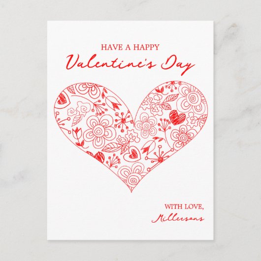 かわいい赤バレンタインデーフローラハート姓 ポストカード (正面)