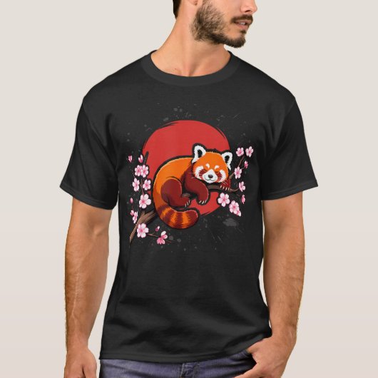 かわいい赤パンダの桜 Tシャツ (正面)