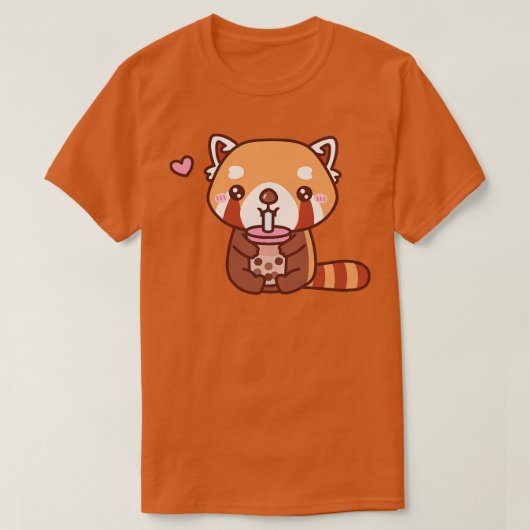 かわいい赤パンダはバブルティーを飲むのが大好き Tシャツ (デザイン正面)