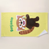 かわいい赤パンダ漫画イラストレーション ビーチタオル (正面)