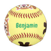 かわいい赤パンダ漫画イラストレーション 野球ボール (裏面)