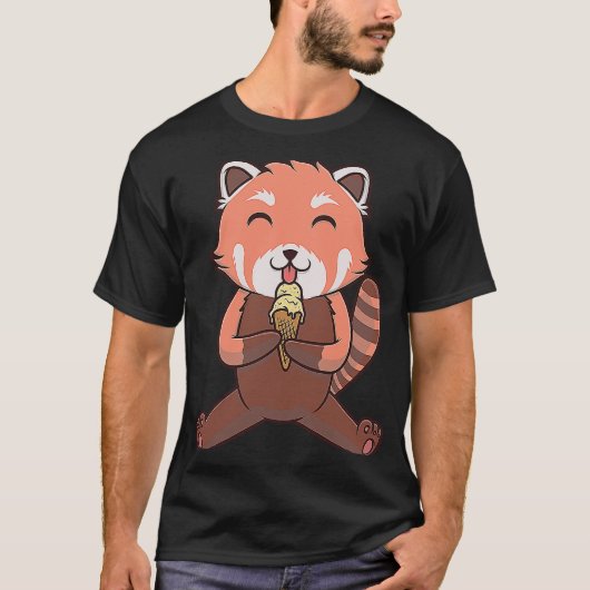 かわいい赤パンダ猫クマのアイスクリームコーン Tシャツ (正面)
