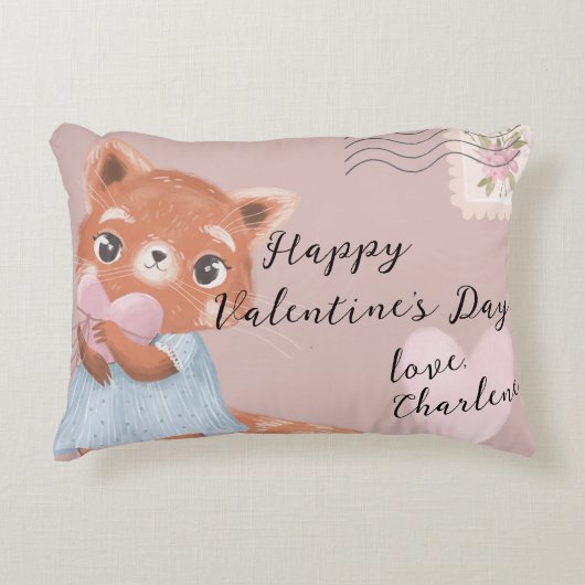 かわいい赤パンダ郵便バレンタインデー アクセントクッション (正面)