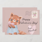 かわいい赤パンダ郵便バレンタインデー シーズンカード (正面/裏面)