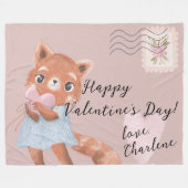 かわいい赤パンダ郵便バレンタインデー フリースブランケット (正面(横))