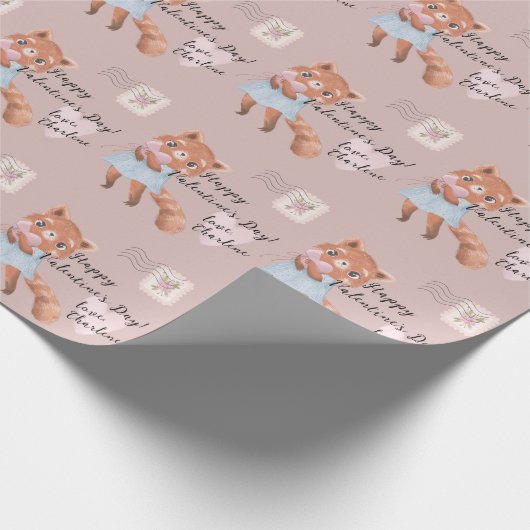 かわいい赤パンダ郵便バレンタインデー ラッピングペーパー (角)