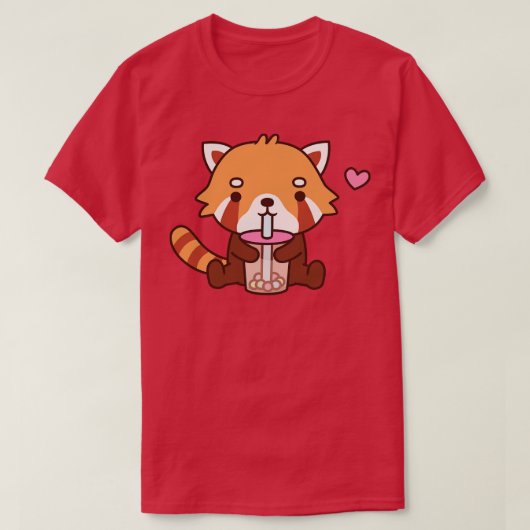 かわいい赤パンダ飲みバブルティー Tシャツ (デザイン正面)