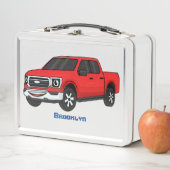 かわいい赤ピックアップトラックの漫画イラストレーション メタルランチボックス (インサイチュ)