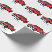 かわいい赤ピックアップトラックの漫画イラストレーション ラッピングペーパー (角)