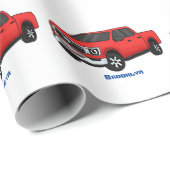 かわいい赤ピックアップトラックの漫画イラストレーション ラッピングペーパー (ロールコーナー)