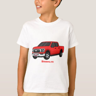 かわいい赤ピックアップトラックの漫画イラストレーション Tシャツ