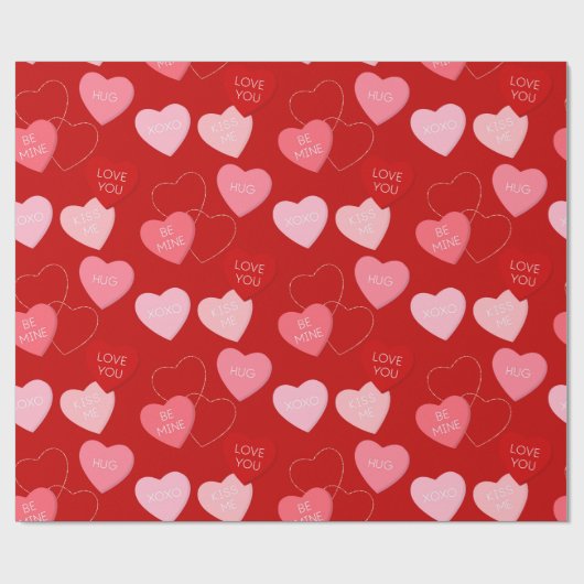 かわいい赤ピンクのキャンディーメッセージバレンタインデー ラッピングペーパー (フラット)