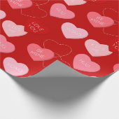 かわいい赤ピンクのキャンディーメッセージバレンタインデー ラッピングペーパー (角)