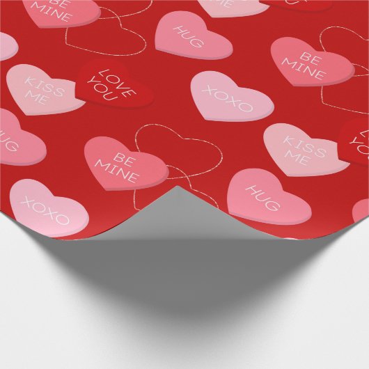 かわいい赤ピンクのキャンディーメッセージバレンタインデー ラッピングペーパー (角)