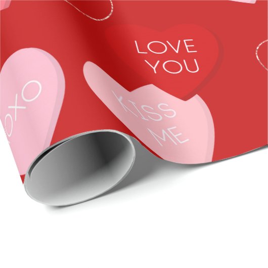 かわいい赤ピンクのキャンディーメッセージバレンタインデー ラッピングペーパー (ロールコーナー)