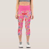 かわいい赤ピンクのターコイズお洒落ハートパターン カプリレギンス (正面)