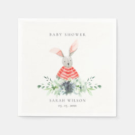 かわいい赤ピンクのバニーガーデンの葉ベビーシャワー スタンダードカクテルナプキン