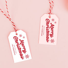 かわいい赤ピンクのメリークリスマス ギフトタグ