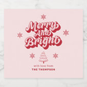 かわいい赤ピンクの明るいメリークリスマス スパークリングワインラベル (シングルラベル)