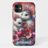 かわいい赤ピンクの水色の花マウス Case-Mate iPhoneケース (裏面)