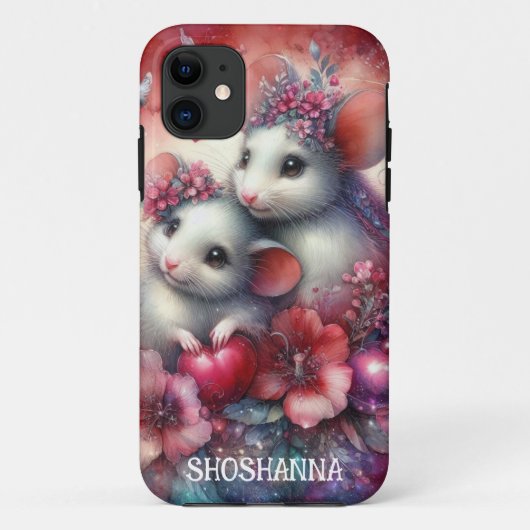 かわいい赤ピンクの水色の花マウス Case-Mate iPhoneケース (裏面)