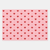 かわいい赤ピンクの白いハート ラッピングペーパーシート (正面)
