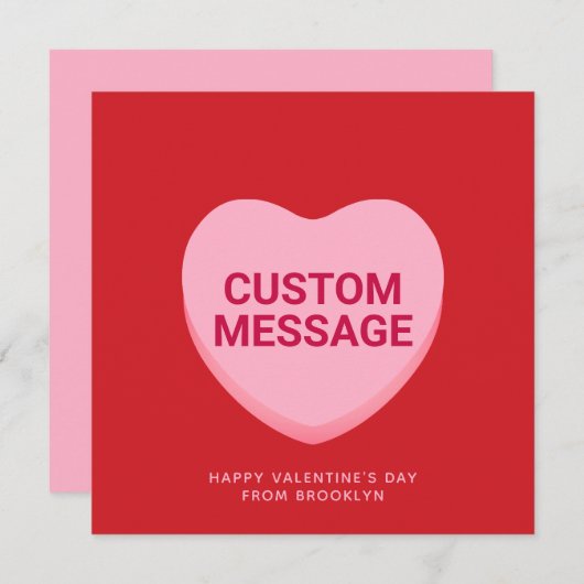 かわいい赤ピンクカスタムの会話ハートカード (正面/裏面)