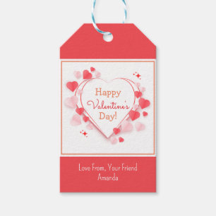 かわいい赤ピンクハートハッピーバレンタインデー名 ギフトタグ