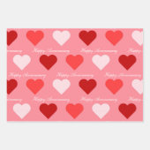 かわいい赤ピンク白ハートカスタム文字 ラッピングペーパーシート (正面3)