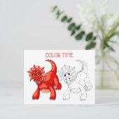 かわいい赤ピーチオレンジのドラゴンカラーリング活動 ポストカード (スタンド正面)