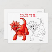 かわいい赤ピーチオレンジのドラゴンカラーリング活動 ポストカード (正面/裏面)