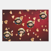 かわいい赤フローラ&ピンクハートバレンタインデー ラッピングペーパーシート (正面)