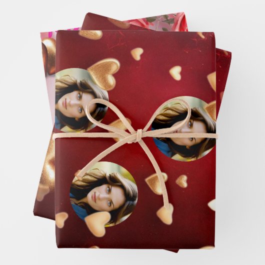 かわいい赤フローラ&ピンクハートバレンタインデー ラッピングペーパーシート (インサイチュ)