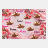 かわいい赤フローラ&ピンクハートバレンタインデー ラッピングペーパーシート (正面3)