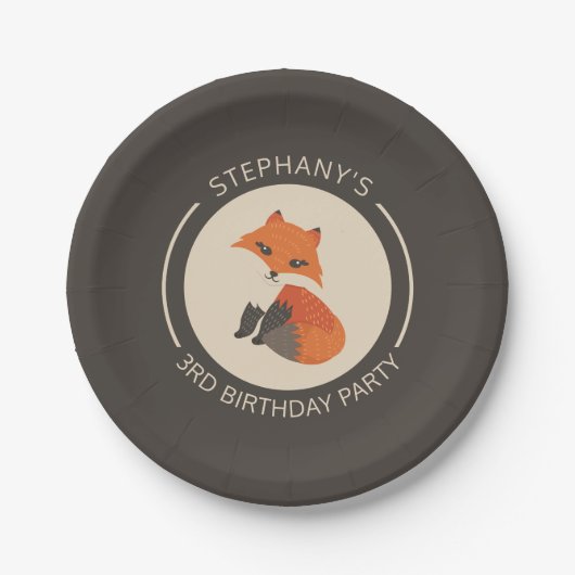かわいい赤ベビーフォックスイラストレーションカスタムモノグラム ペーパープレート (正面)
