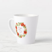 かわいい赤ポピー白い黄色のデイジー花リース カフェラテマグ (左アングル)