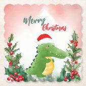 かわいい赤メリークリスマスのアリゲーターサンタクリスマスパート ペーパーコースター (正面)