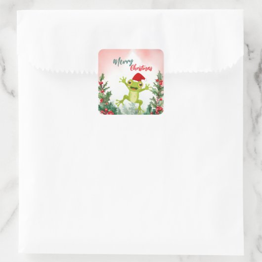 かわいい赤メリークリスマスカエルSantaクリスマスパーティー スクエアシール (バッグ)