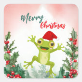 かわいい赤メリークリスマスカエルSantaクリスマスパーティー スクエアシール (正面)