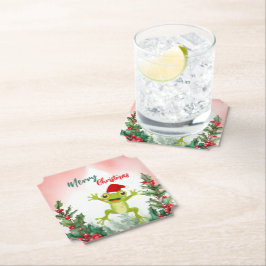 かわいい赤メリークリスマスカエルSantaクリスマスパーティー ペーパーコースター