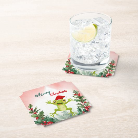 かわいい赤メリークリスマスカエルSantaクリスマスパーティー ペーパーコースター (インサイチュ)