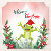 かわいい赤メリークリスマスカエルSantaクリスマスパーティー ペーパーコースター (正面)
